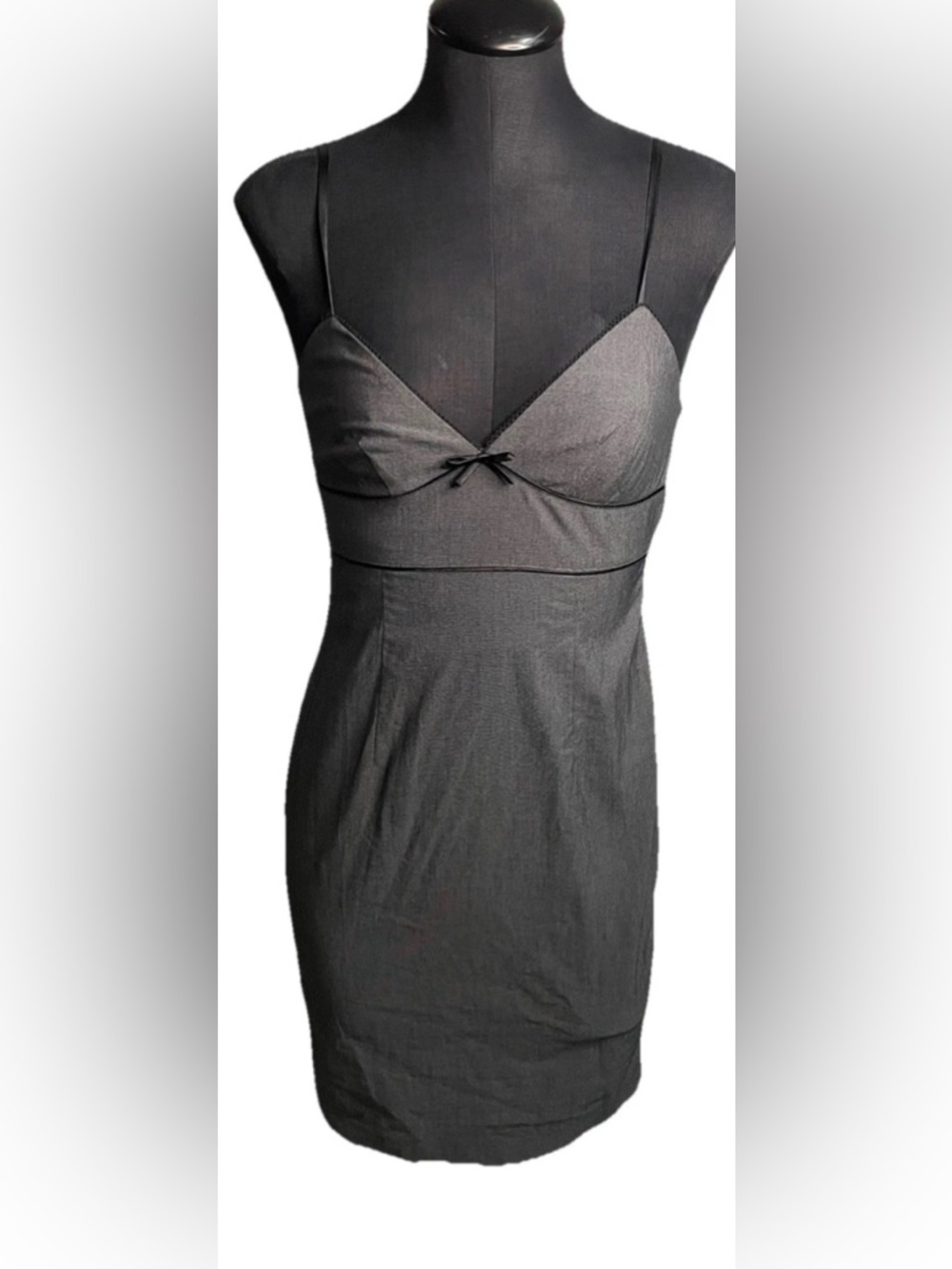 Vintage Express Black Spaghetti-Strap Chemise with Bow Detail